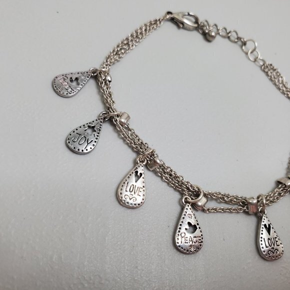 Chain Bracelet Silver Tone Charms Love Joy Peace T - Picture 3 of 8
